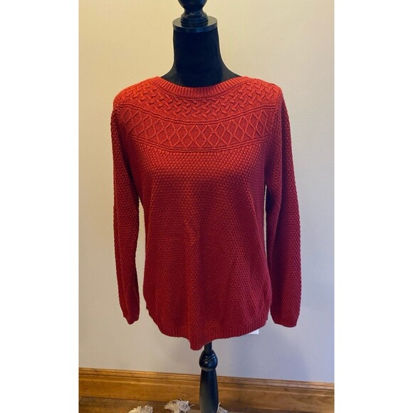 Croft & Barrow Solid Color Burgundy Sweater Fair Isle Style Neckline Sz Medium - Picture 1 of 10